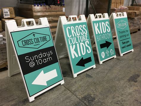 Cross Culture Church (Denver) uses sidewalk signs for Indoor and Outdoor signage for their new ...