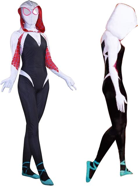 Gwen Stacy Cosplay Costume Into The Spider Verse Spider-Gwen Costumes Halloween Bodysuit (Adult ...