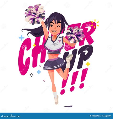 Beauty Cheerleader Cartoon Posing With Smile And Hand Up Royalty-Free ...