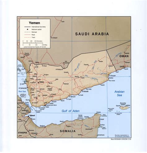 Large detailed political map of Yemen with relief, roads, railroads and ...