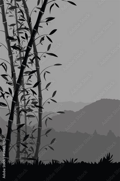 Nature background with bamboo portrait view. Black and white scenery ...