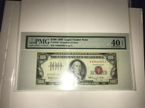 100 dollar bill 1966 Hundred Dollar Bill Red Seal PGM 40 | Etsy