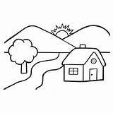 Coloring Page For Kids House  Sun Tree ETC Vector Illustration EPS sketch template