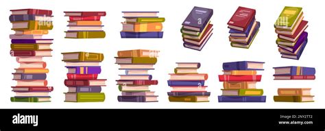 Cartoon set of book stacks isolated on white background. Vector illustration of piles of fiction ...