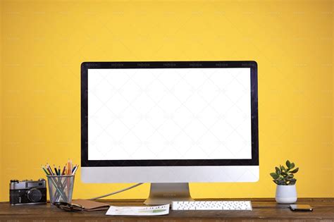 Blank Computer Screen On Yellow - Stock Photos | Motion Array