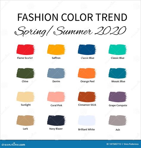 Fashion Color Trend Spring Summer 2020. Trendy Colors Palette Guide. Brush Strokes of Paint ...