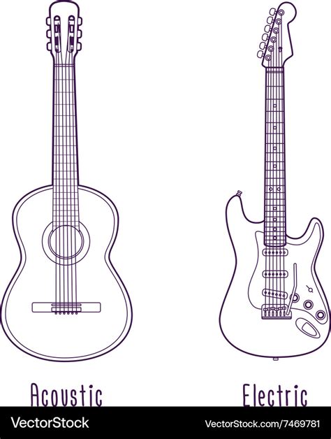 Acoustic and electric guitar outline Royalty Free Vector