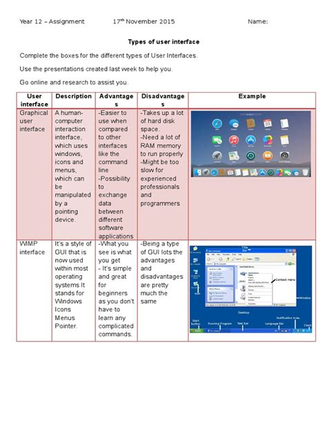 Types of User Interface: Year 12 - Assignment 17 November 2015 Name | PDF | Graphical User ...