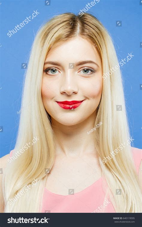 Closeup Portrait of Cute Blonde with Professional Makeup and Clean Skin ...