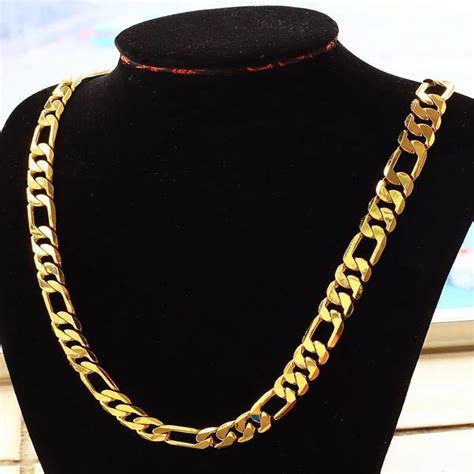 pure gold color men chain necklace jewelry,plated 24k Gold 10mm heavry ...