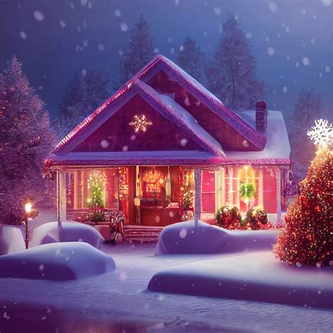 Premium Photo | A beautiful outdoor Christmas scene illustration of a Christmas house with snow ...
