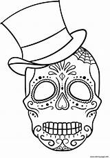 Sugar Skull With Top Hat Calavera Coloring Pages Printable sketch template