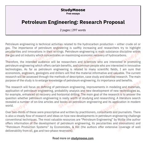 Petroleum Engineering: Research Proposal Free Essay Example