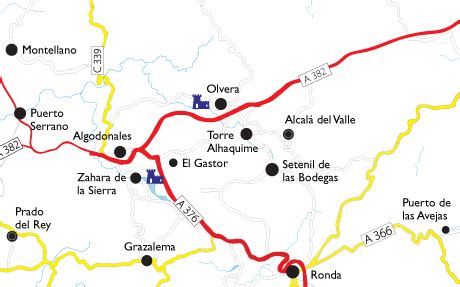 The maps of the village of Setenil in the Cadiz province, Andalucia ...