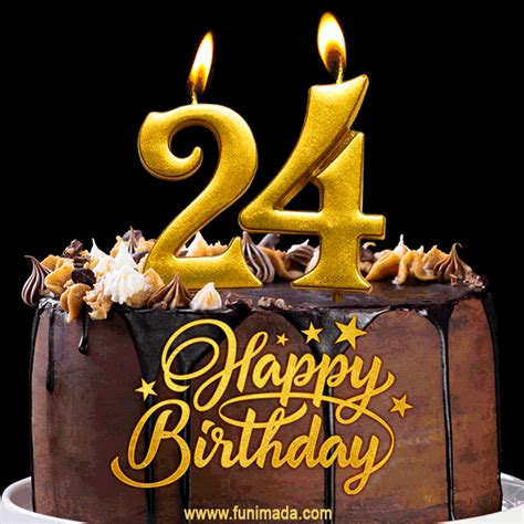 24 Birthday Chocolate Cake with Gold Glitter Number 24 Candles (GIF ...