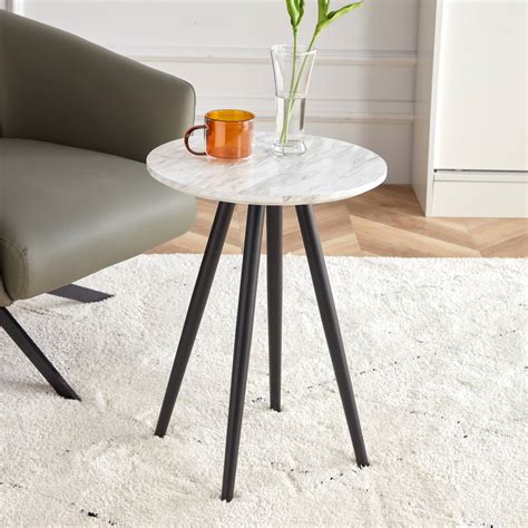 Round Side Table, Modern Minimalism White Faux Marble End Table, Small ...