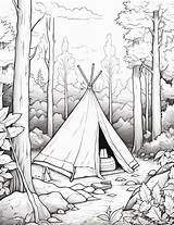 Premium Photo  Coloring pages Of A teepee In The Woods With Stream sketch template