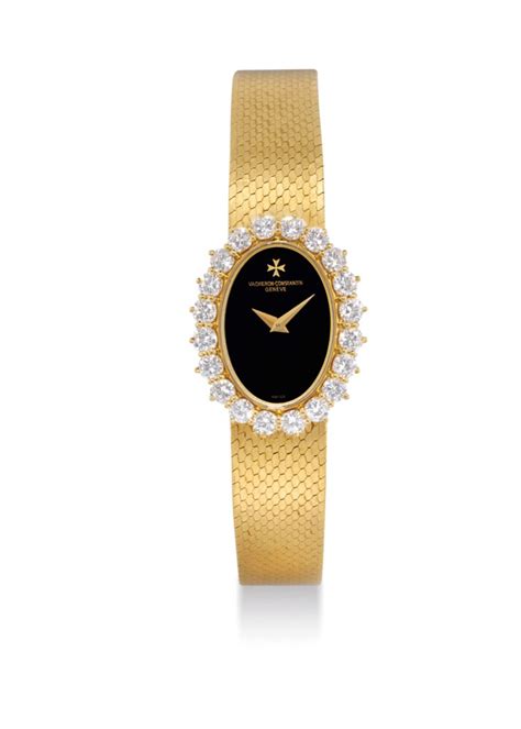 VACHERON CONSTANTIN. A LADY'S FINE 18K GOLD AND DIAMOND-SET BACK WOUND OVAL BRACELET WATCH