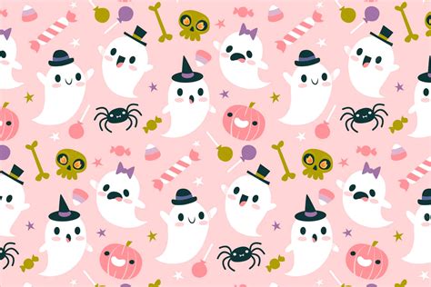 Download A Pink Background With Ghosts And Pumpkins | Wallpapers.com