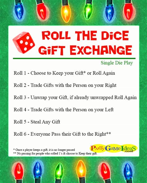 Christmas Gift Exchange Dice Game Printable Free - Printable Templates