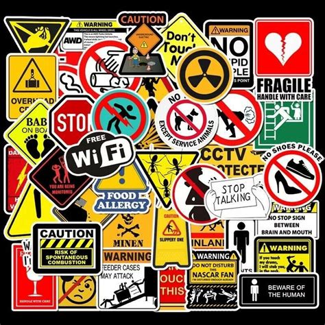 50pcs Funny Warning Sign Sticker Pack Decorative Home Room Art - Etsy