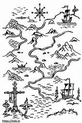 Childrens treasure map For coloring sketch template