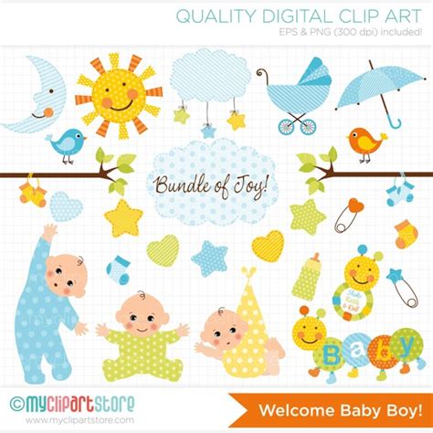 Clipart - New Baby Boy / Baby Announcement / - Digital Clip Art (Instant Download) from ...