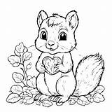 Download Cute cartoon squirrel holding A Heart Shaped Leaf Coloring  sketch template