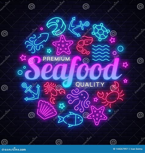 Seafood Neon Banner. Vector Restaurant Menu. Seafood Restaurant Neon ...