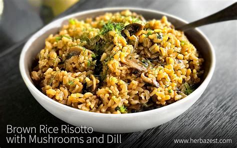 Brown Rice Risotto with Mushrooms and Dill | HerbaZest