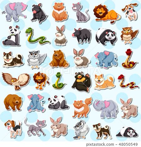 Set of cute animal sticker - Stock Illustration [48050549] - PIXTA