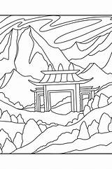 Gateway To The Buddhist monastery coloring Page  Color Online sketch template
