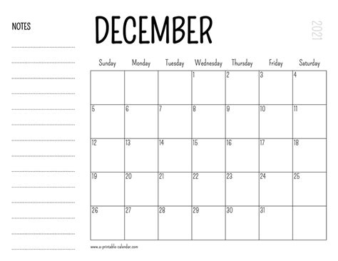 December 2021 Printable Calendar - A Printable Calendar