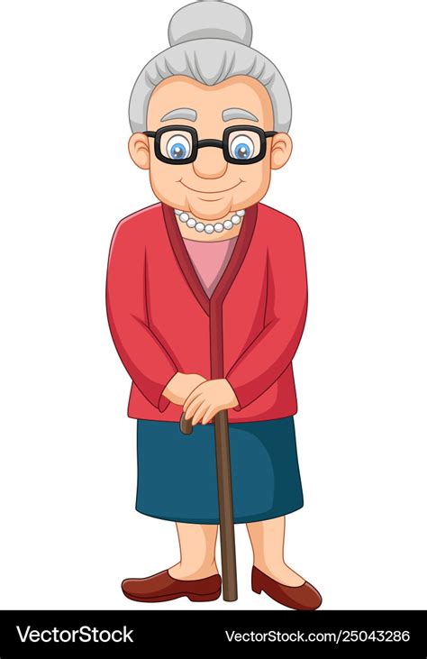 Cartoon old woman with a cane Royalty Free Vector Image