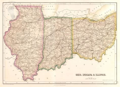 Map of Map of Ohio Indiana & Illinois. Reproduction From 1867 | Etsy