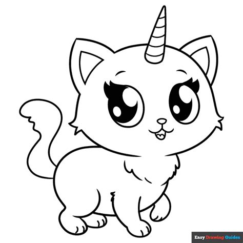 Cute Unicorn Cat Coloring Page | Easy Drawing Guides