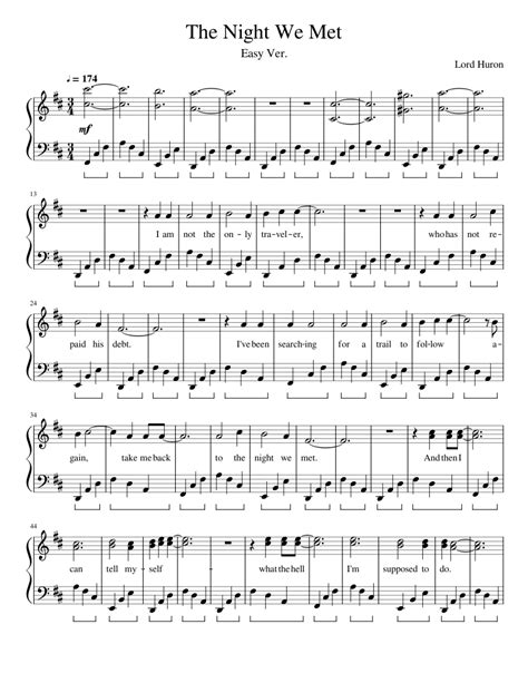 The Night We Met - Lord Huron (EASIER VER.) Sheet music for Piano (Solo) | Musescore.com