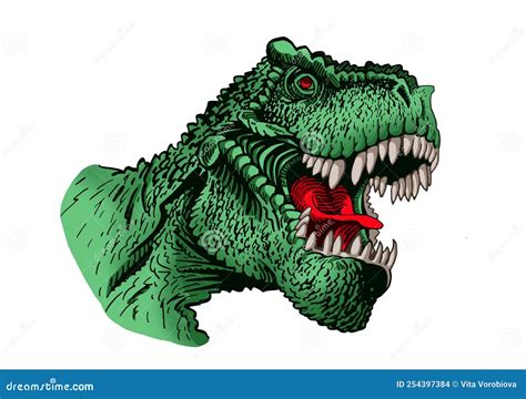 Vector Color Portrait of Tyrannosaurus Isolated on White, Graphical Lizard Stock Vector ...