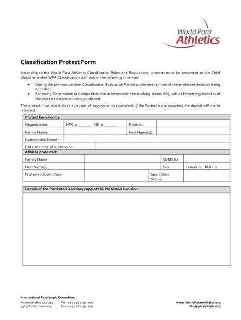 Fillable Online World Para Athletics Classification Rules and ...