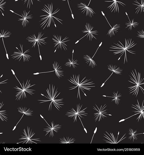 White dandelion seeds on black background seamless