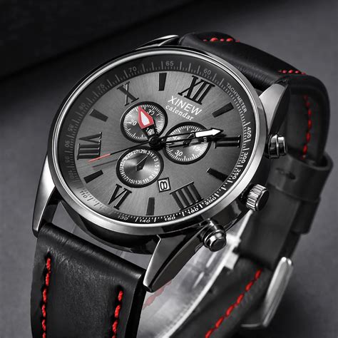 Wholesale XINEW Brand Watches Mens Fashion Leather Band Date Quartz Wrist Watch Men Business ...