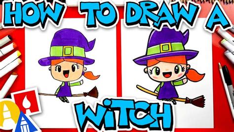 How To Draw A Cute Witch On A Broomstick | Art For Kids Hub