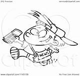 Cartoon Clipart Of A Black And White Happy Paperboy Holding Newspaper  sketch template