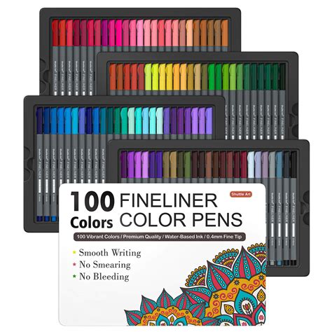 Buy Shuttle Art Fineliner Pens, 100 Colors 0.4mm Fineliner Color Pen ...