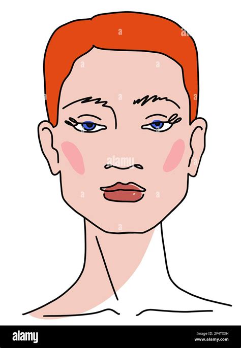 European red hair girl Abstract Portrait of young woman with short hair. Line drawing face ...