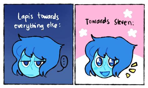 two comics with blue hair, one is crying and the other says lapis towards everything else