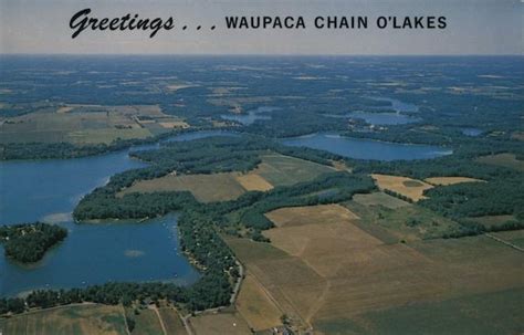 Aerial View of Waupaca's Chain O'Lakes Wisconsin Guy A. Wyman Postcard