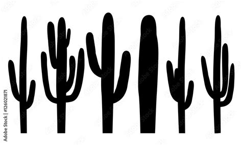 Black silhouettes of saguaro cactus, vector Stock Vector | Adobe Stock