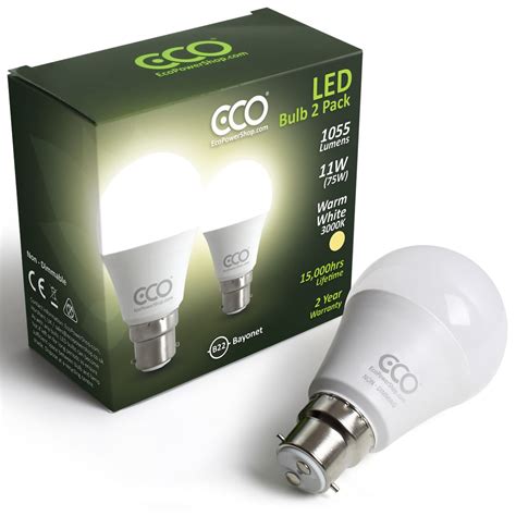 ECO 75W LED Light Bulb, Warm White, 11W LED, 2 PIN Bayonet B22 - 50 x 2PACK