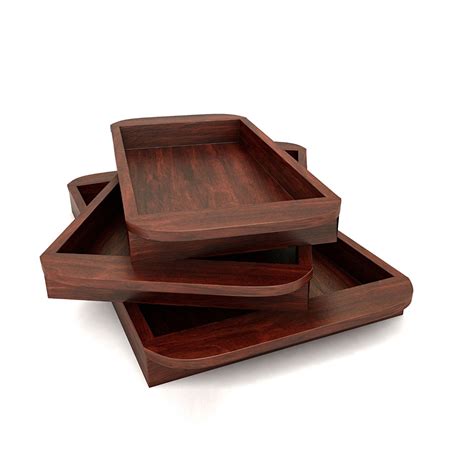 Solid Wood Serving Tray Set of 3 U Shape Trays With Handles - Mahogany ...